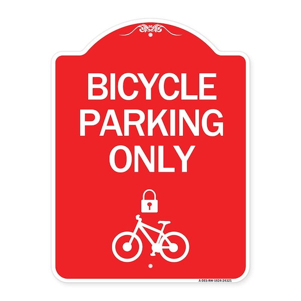 Signmission Bicycle Parking W/ Cycle and Lock, Red & White Aluminum Architectural Sign, 18" x 24", RW-1824-24321 A-DES-RW-1824-24321 - main